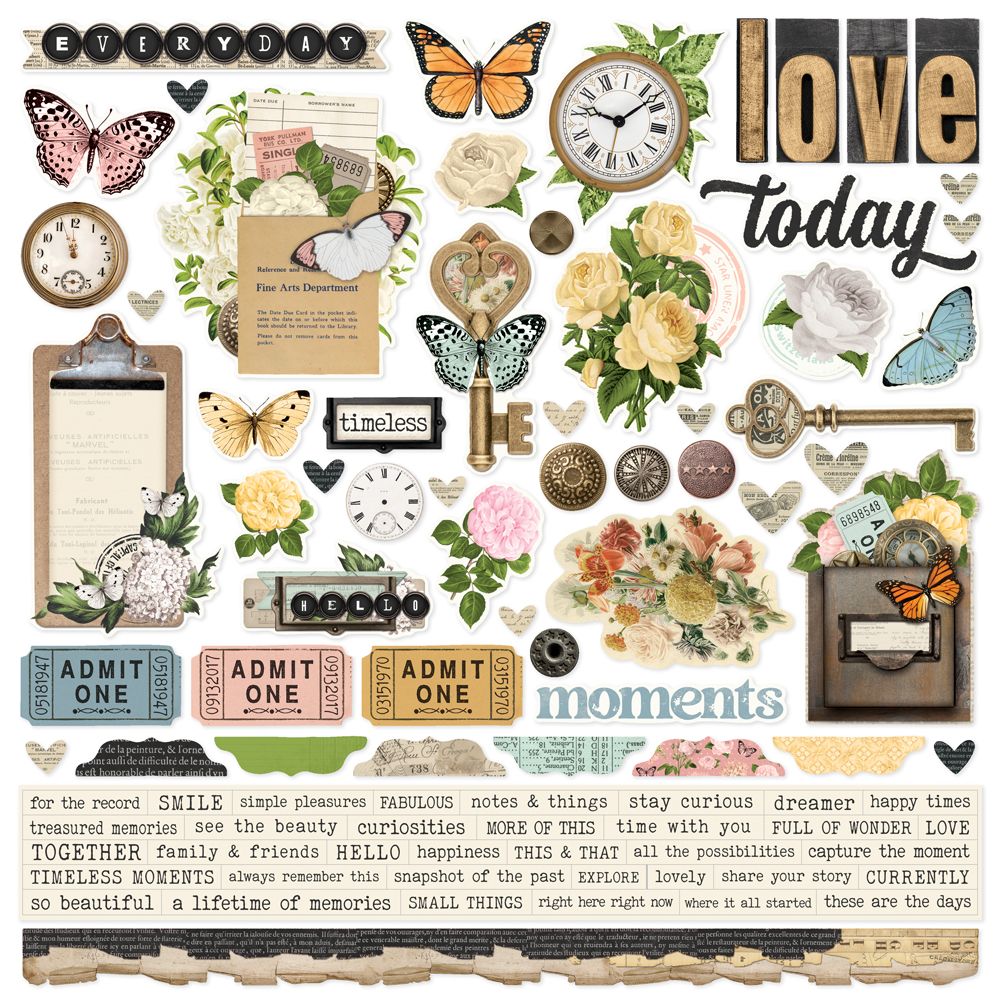 Simple Vintage Junk Drawer - Cardstock Stikers