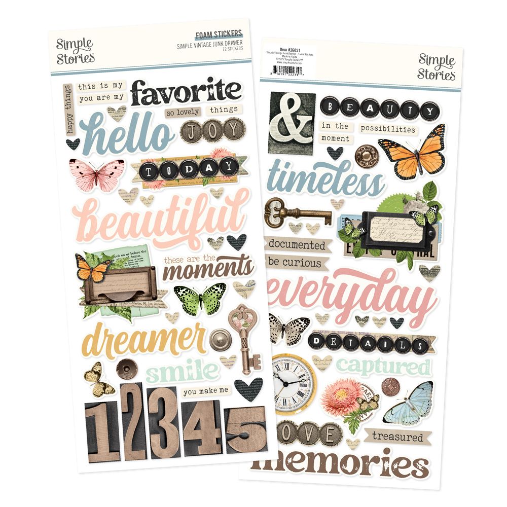 Simple Vintage Junk Drawer - Foam Stickers