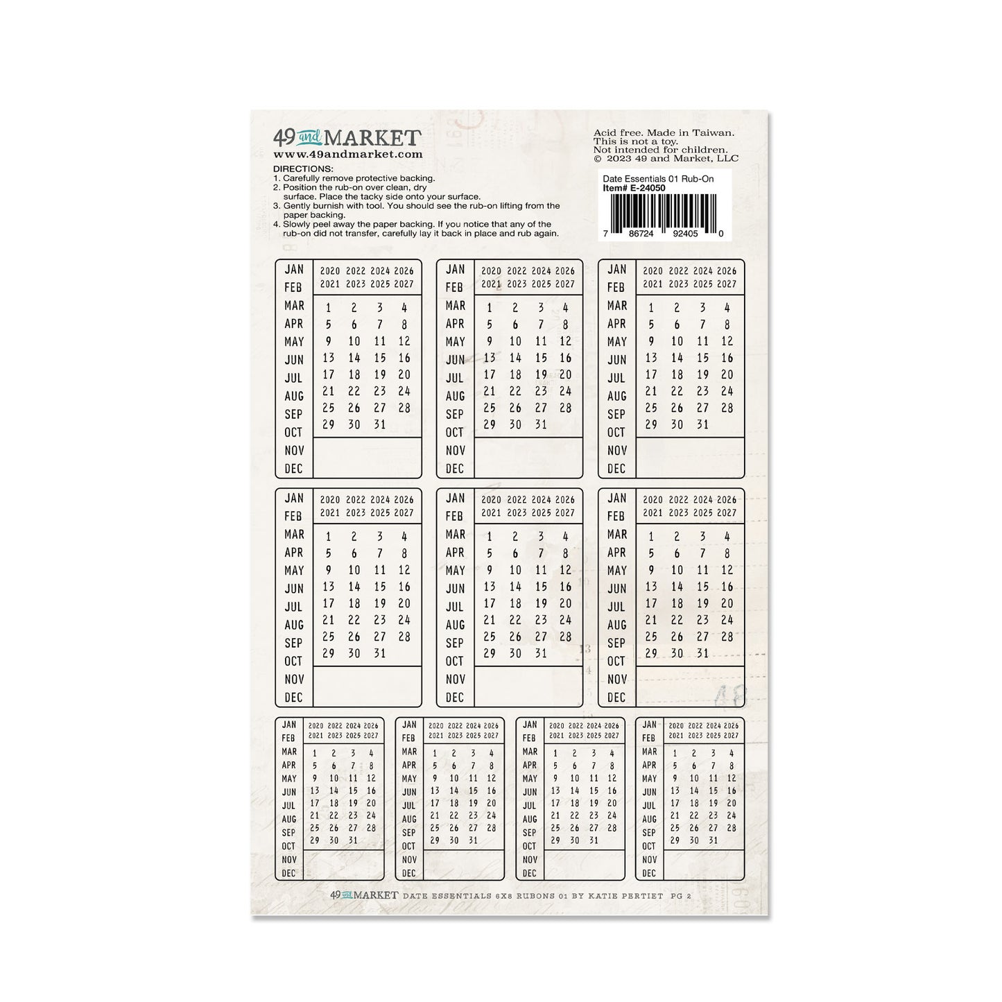 Date essentials 6 x 8 Rub On Transfers
