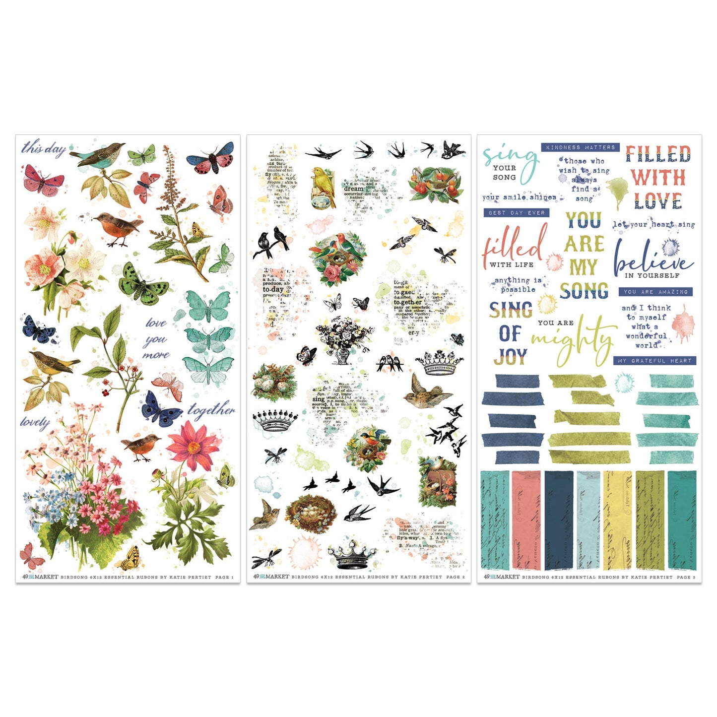 Birdsong Essential Rub On Transfer Set