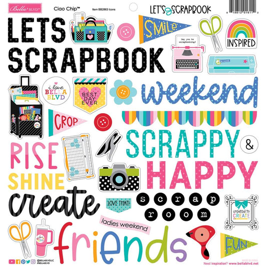 Bella Blvd - Let's Scrapbook 12 x 12 Ciao Chipboard Stickers