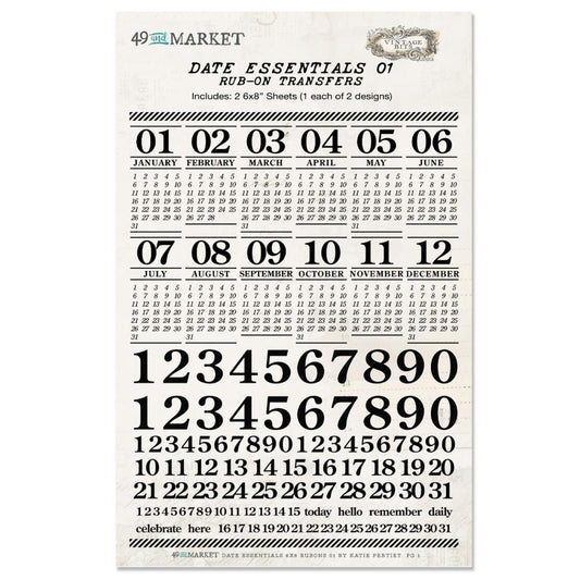 Date essentials 6 x 8 Rub On Transfers
