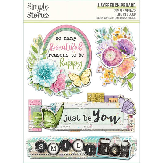 Simple Vintage Life in Bloom Layered Chipboard Stickers